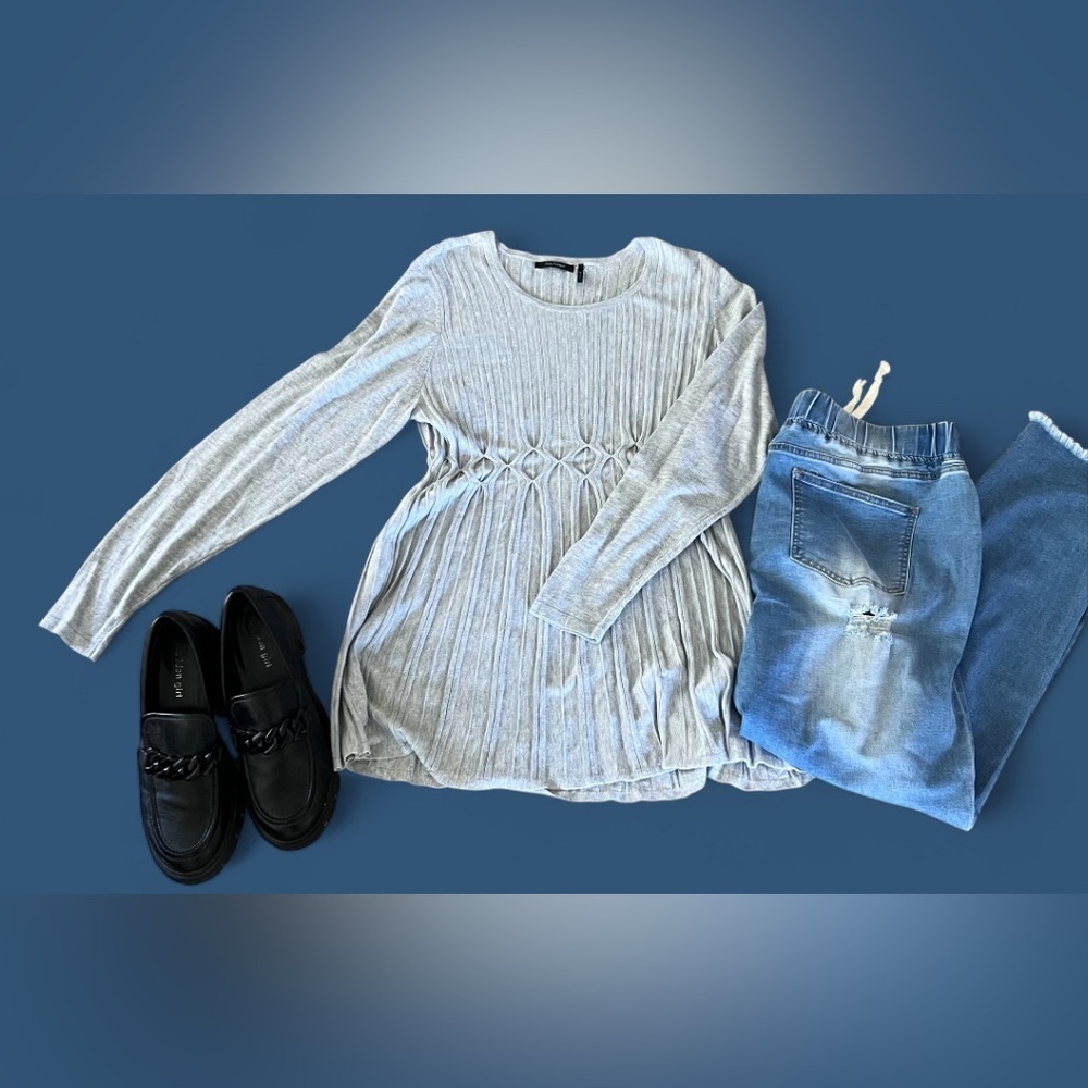Daisy Fuentes Gray Ribbed Long Sleeve Sweater/XL/NWOT
